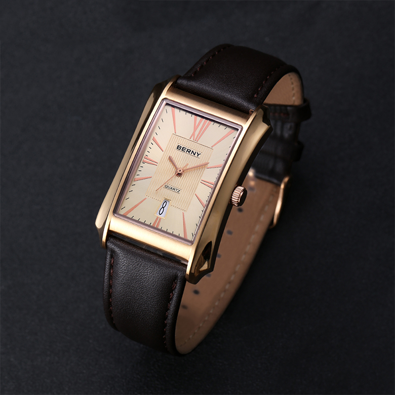 BERNY Men Rectangle Quartz Wat - Leather Watch Band Men review and price