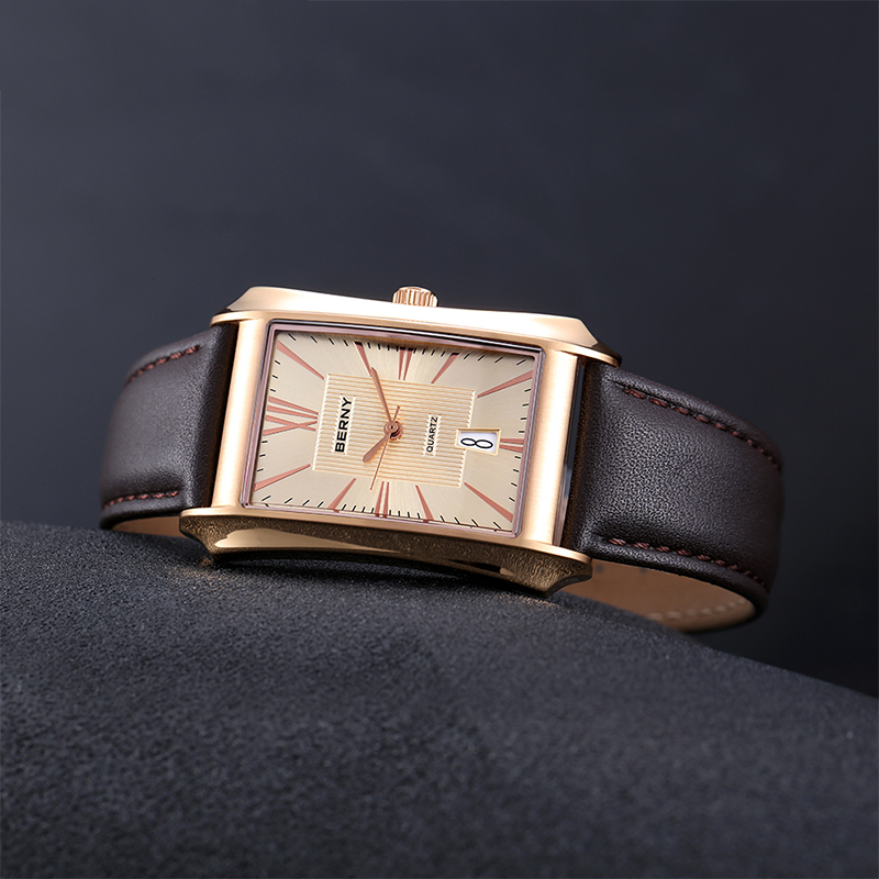 BERNY Men Rectangle Quartz Wat - Leather Watch Band Men review and price