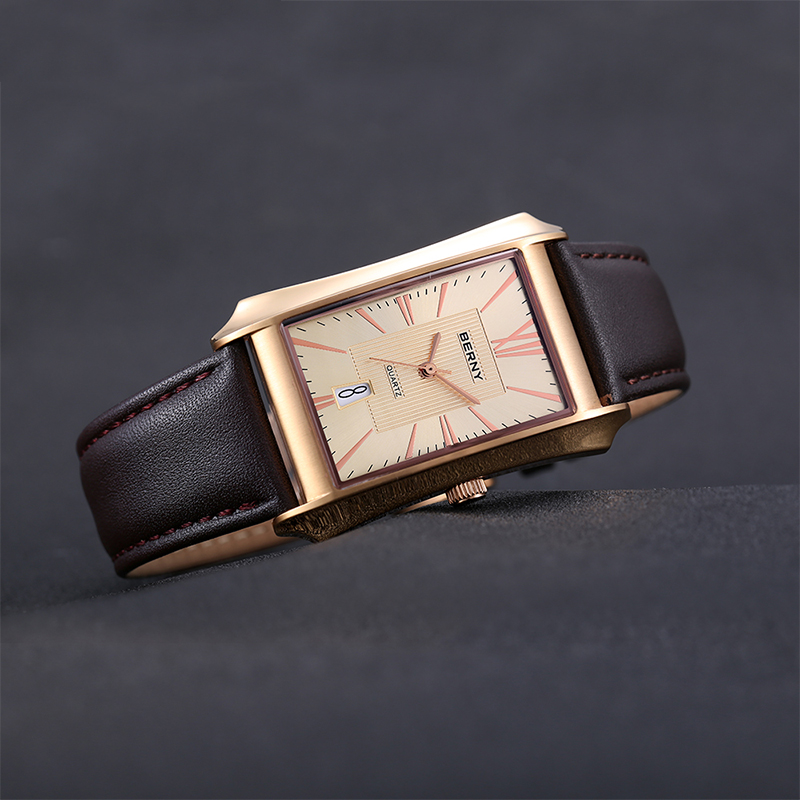 BERNY Men Rectangle Quartz Wat - Leather Watch Band Men review and price