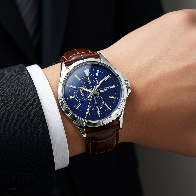 Men Chronograph Quartz Watch,  - Leather Watch Band Men review and price