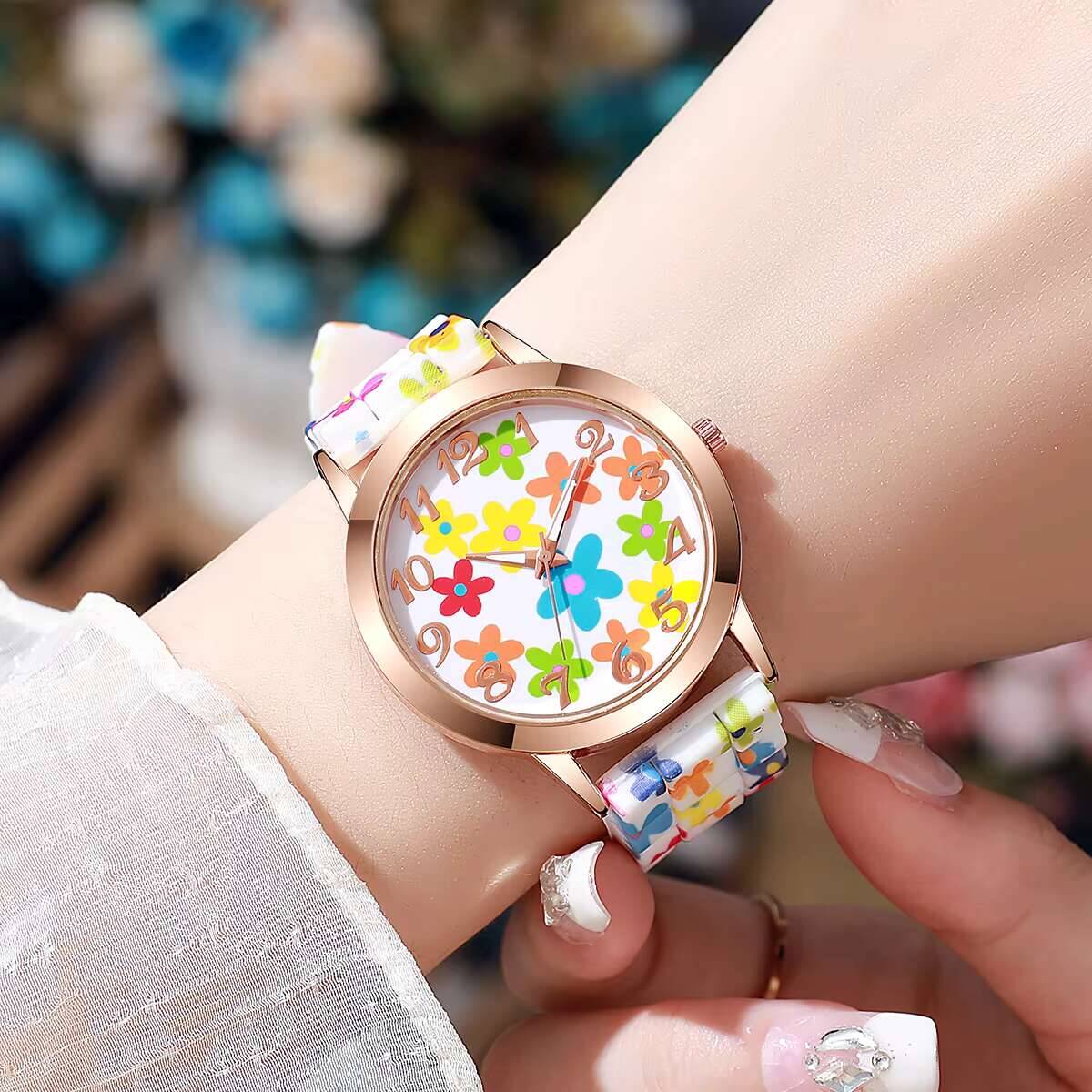2PCS Fashion Flower Printed Wo - Silicone Band Women review and price